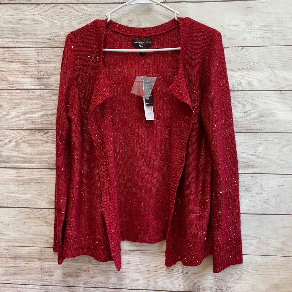 NEW WITH TAGS DANA BUCHMAN ALL THAT SPARKLES  SEQUIN CARDIGAN SWEATER IN‎ RED